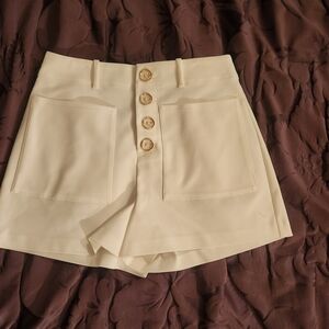 Ramy Brook White High Waist Shorts with Button Accents